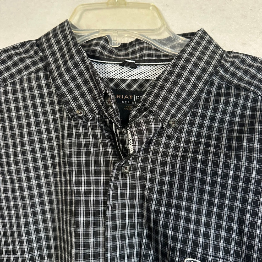 Ariat Pro Series Mens XL Black White Plaid Long Sleeve Button Down Western Shirt